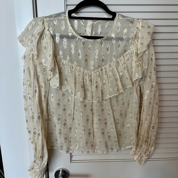 NWT LoveShackFancy Erin Blouse Cream With Metallic - Picture 11 of 16